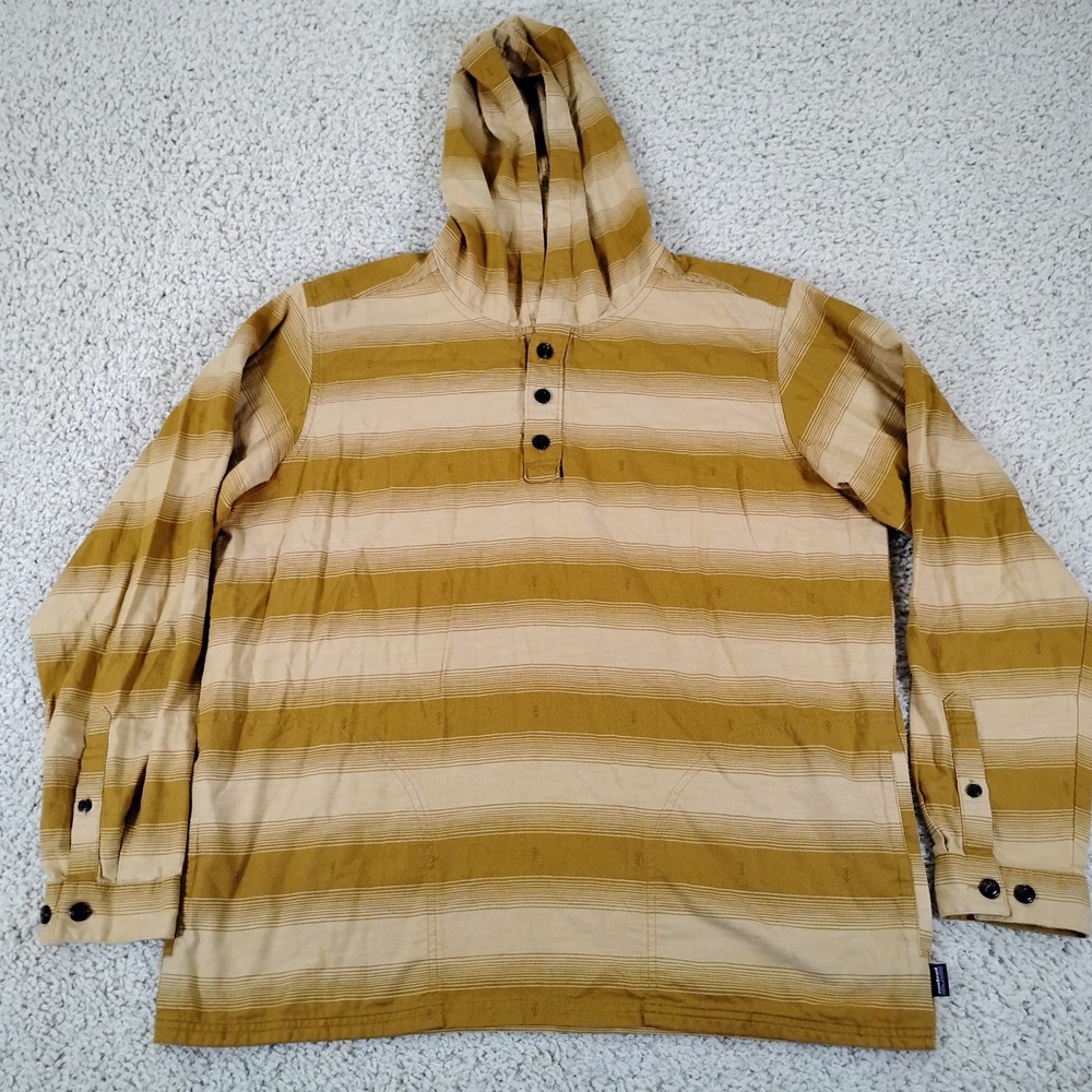 Patagonia Hoodie Mens XL Lightweight Fjord Flannel Hoody Striped Henley Organic